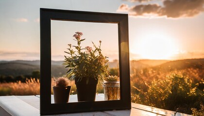 plants in a black frame with an empty mockup