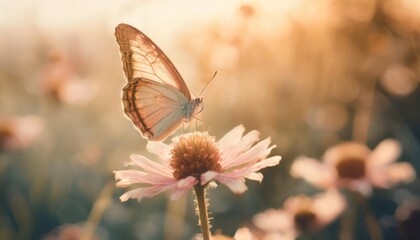 fantasy butterfly on flower nature vintage pastels background