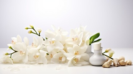 Spa still life with white flowers isolated on white background. 