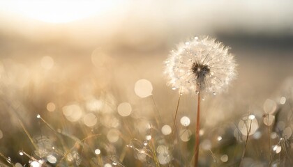 dandelion seed with dew drops beautiful soft spring background copy space soft focus abstract background
