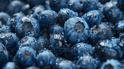 The juicy blueberries in the topping, capturing the individual berries and their glistening surface