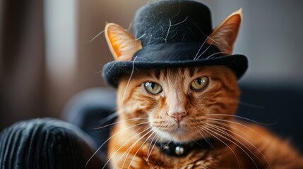 Dress the orange cat in a funny hat or costume, adding a touch of whimsy 