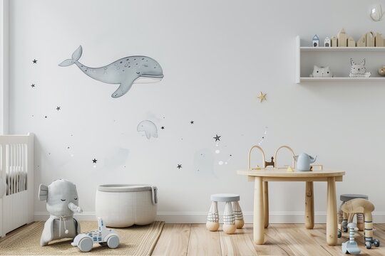 children's theme interior room with white painted walls, generative ai