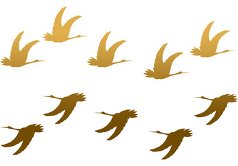 飛翔する鳥の群れ　羽ばたく金色の鳥　パターン　背景パターン　背景