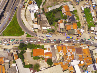 Aerial shot of Cileunyi Highway intersection, highway above the Cileunyi intersection, Bandung,...
