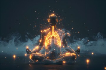 Glowing Lungs in Meditative Pose Symbolizing the Power of Mindful Breathing Exercises