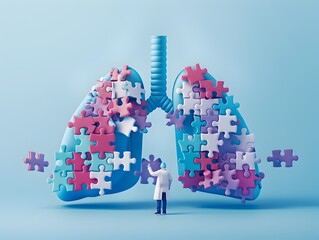 Puzzle Piece Lungs Symbolizing the Complex Challenge of Treating Respiratory Diseases