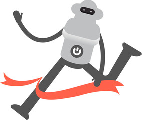 Robot Character Running at Finish Line
