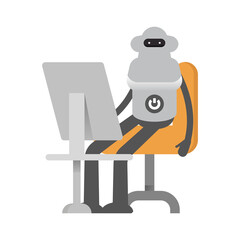 Robot Character Working on Desktop
