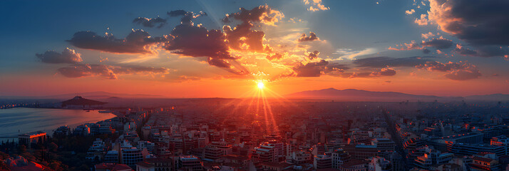 Athens Greece travel destination,
Sunset over the city from a height