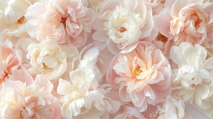 Floral Background with White and Pastel Pink Blooming Peonies Flowers