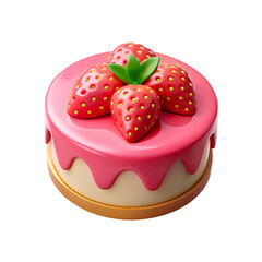 Delicious 3d strawberry cake Isolated on transparent background