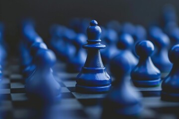 Blue chess pawn standing out from the crowd, leadership and authority concept illustration - obrazy, fototapety, plakaty