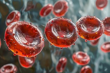 Delicate Microscopic Watercolor of Oxygen Carrying Red Blood Cells within Simplified Blood Vessels