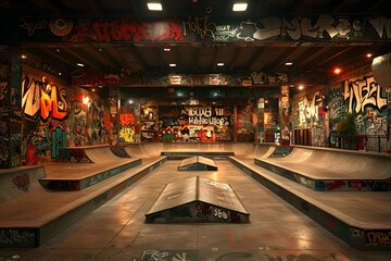 Cutting Edge Indoor Skatepark A Vibrant Hub of Extreme Sports and Graffiti Art