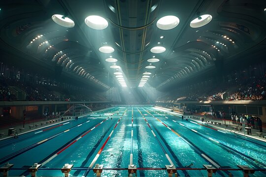 Intense Competition at an Olympic Sized Swimming Pool A Contemporary Architectural Masterpiece Hosting High Stakes Aquatic Events