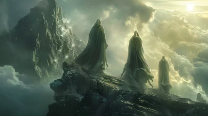 Fotobehang Dd in majestic cloaks the divine figures stand tall and regal on their sacred mountain their backs turned to the mortal world below. . . © Justlight