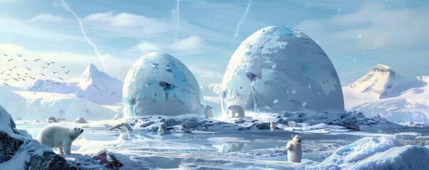 Arctic explorer Easter eggs with polar bears and igloos - obrazy, fototapety, plakaty