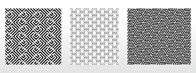 Geometric set of seamless black and white patterns. Simple vector graphics. - 775531210