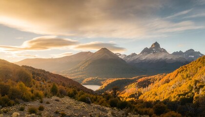 colorful autumn mountain landscape scenery patagonia - obrazy, fototapety, plakaty