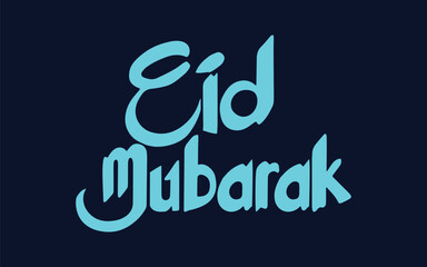 Naklejka premium Eid Mubarak aqua color typography on deep blue background, Vector calligraphy lettering for your design, greeting card, banner and poster