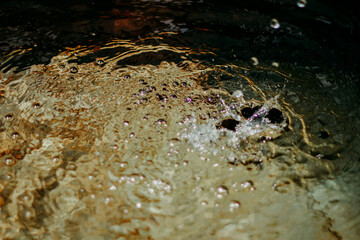 Water splashes in the koi fish pond