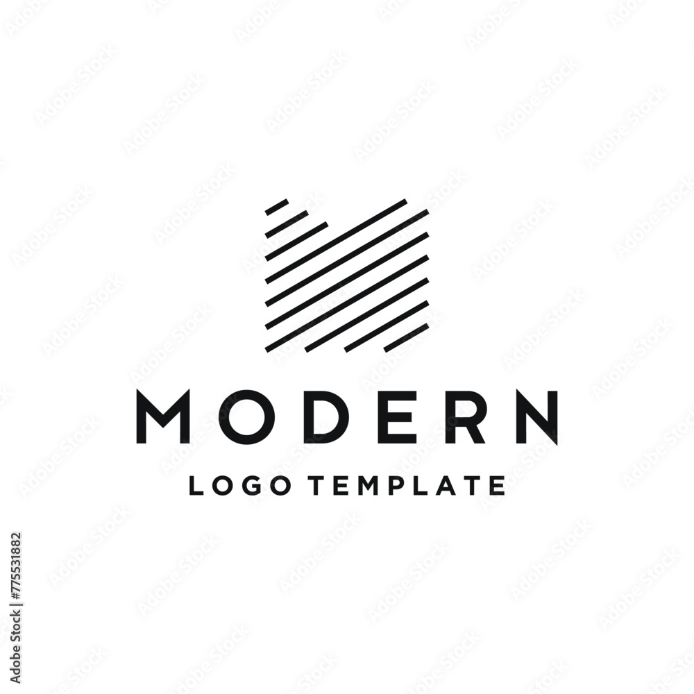 Poster modern initial letter m with simple square geometric diagonal shape stripes logo design