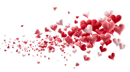 Red, pink flying hearts isolated on white background PNG