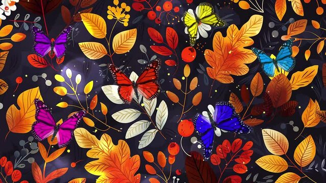 hand drawn seamless pattern with autumn leaves flower. seamless looping overlay 4k virtual video animation background