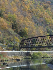 紅葉と橋のある風景