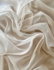 tulle fabric with subtle folds and waves creating intricate patterns. Texture of gauze bandage, organza or linen as background banner.