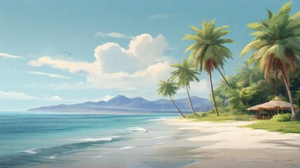 Fototapeta na wymiar summer tropical beach landscape. beautiful view for banner, poster, social media, web. generative ai