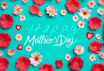 Fototapeta na wymiar Happy Mother's gift card with flowers. hand-lettering greeting card. Mothersday Card and calligraphy writing.