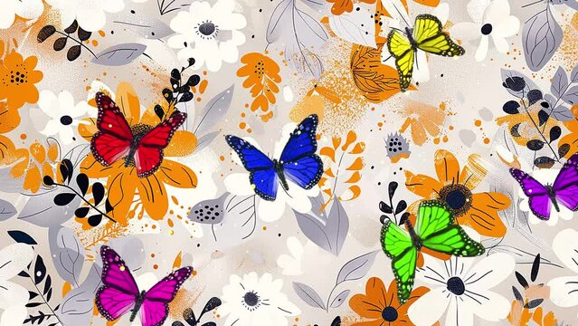 floral pattern illustration in autumn trend. seamless looping overlay 4k virtual video animation background