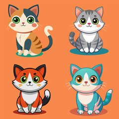 Fototapeta premium Cat collection. vector illustration In trendy flat style isolated on orange background.