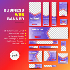 set of creative web banners of standard size with a place for photos. Vertical, horizontal and square template. vector