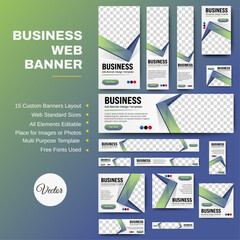 Web advertising banner template design. Modern web layout set with standard size. vector	