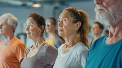 A group of people of different ages and fitness levels exercising together in the gym, promoting inclusivity 