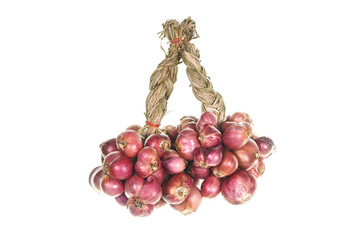 Red onions on a white background