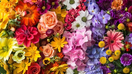 Arrange a vibrant mix of colorful flowers to create a cheerful and eye-catching display 