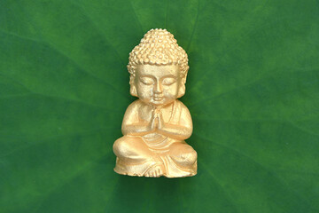 Close-up of Buddha Statue on green leaf