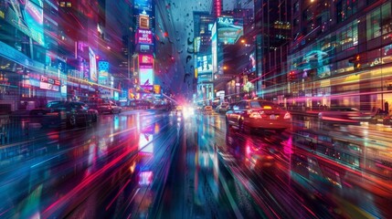 Its a symphony of movement and light as cars traverse through the slick city streets leaving behind...
