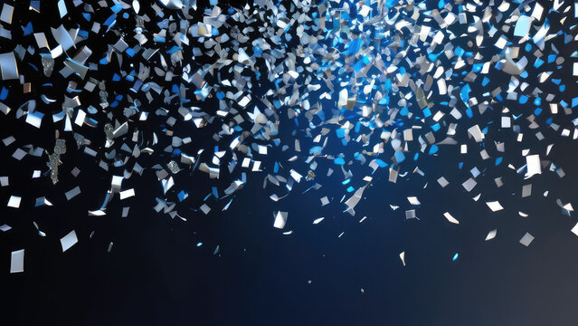 blue and silver confetti rain launched falling