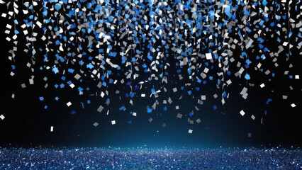 blue and silver confetti rain launched falling - obrazy, fototapety, plakaty