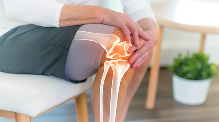 Elderly Individual with Knee Joint Pain - obrazy, fototapety, plakaty