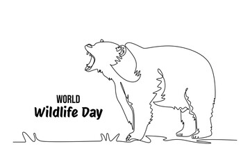 Continuous one line drawing world wildlife day concept. Doodle vector illustration.