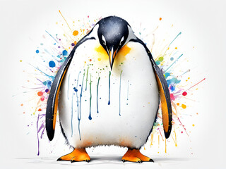 Colorful penguin paintings with various postures and abstract penguin illustrations - obrazy, fototapety, plakaty