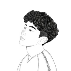 Raw sketch drawing art illustration of teenager boy highschool with uniform.