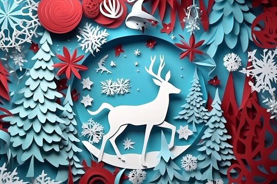 Whimsical Paper Cuts Festive Christmas Decoration Background	