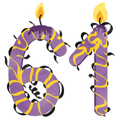 61st Birthday candle number, age, anniversary, burning candle number